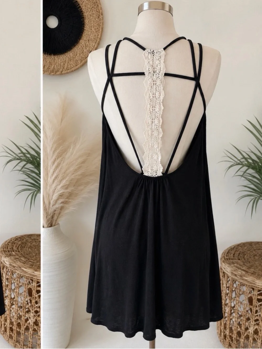Black Strappy Lace-Back Swim Coverup